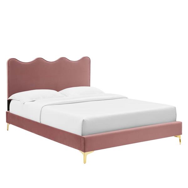 Current Performance Velvet Queen Platform Bed - Dusty Rose - Style A 