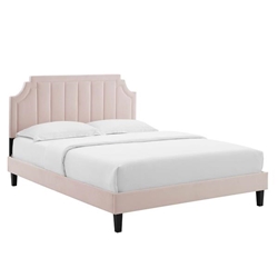 Sienna Performance Velvet Queen Platform Bed - Pink - Style B 