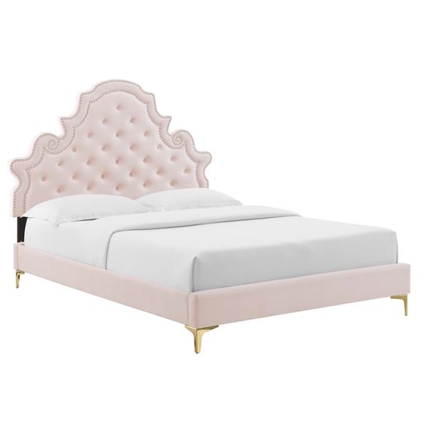 Gwyneth Tufted Performance Velvet Full Platform Bed - Pink - Style A 