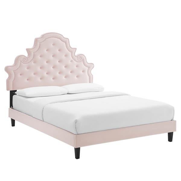 Gwyneth Tufted Performance Velvet Twin Platform Bed - Pink - Style B 