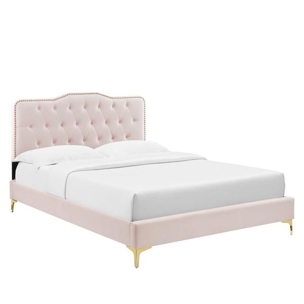 Amber Full Platform Bed - Pink with Gold Metal Legs 