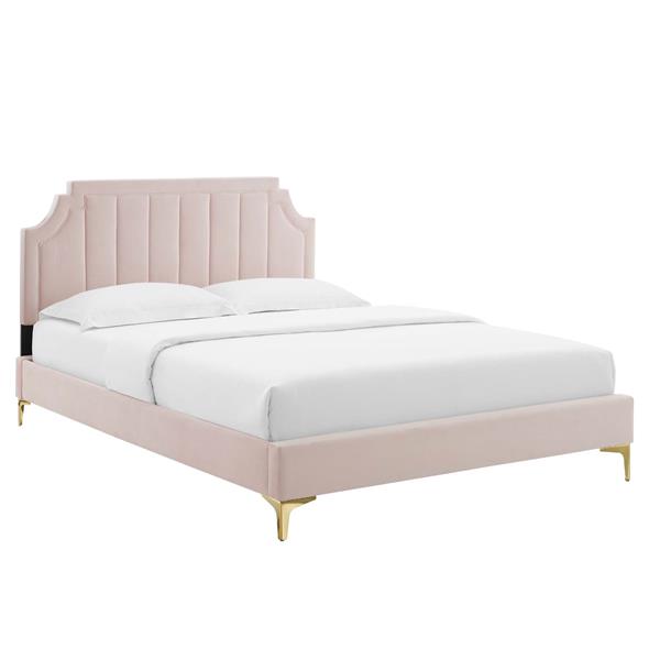 Sienna Performance Velvet Full Platform Bed - Pink - Style A 