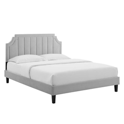 Sienna Performance Velvet Twin Platform Bed - Light Gray - Style A 