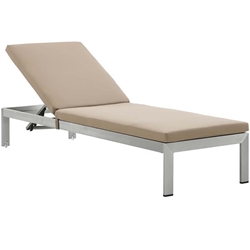 Shore Outdoor Patio Aluminum Chaise with Cushions - Silver Mocha 
