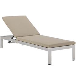 Shore Outdoor Patio Aluminum Chaise with Cushions - Silver Beige 