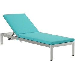 Shore Outdoor Patio Aluminum Chaise with Cushions - Silver Turquoise 
