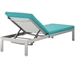 Shore Outdoor Patio Aluminum Chaise with Cushions - Silver Turquoise - MOD10389