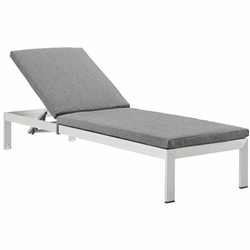 Shore Outdoor Patio Aluminum Chaise with Cushions - Silver Gray 