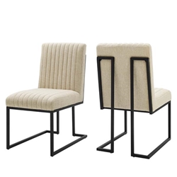 Indulge Channel Tufted Fabric Dining Chairs - Set of 2 - Beige 
