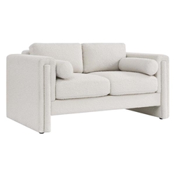 Visible Boucle Fabric Loveseat - Ivory 