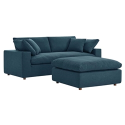 Commix Down Filled Overstuffed Sectional Sofa - Azure 