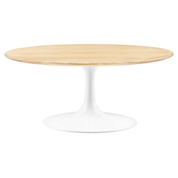 Lippa 36" Round Wood Grain Coffee Table - White Natural 