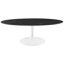 Lippa 48" Oval Artificial Marble Coffee Table - White Black 