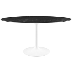 Lippa 60" Oval Artificial Marble Dining Table - White Black 
