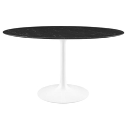 Lippa 54" Round Artificial Marble Dining Table - White Black 
