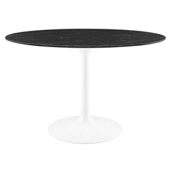Lippa 48" Round Artificial Marble Dining Table - 29" Tall - Black Top - White Base 
