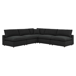 Commix Down Filled Overstuffed Boucle Fabric 5-Piece Sectional Sofa - Black - Style A 