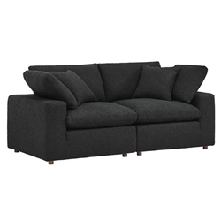 Commix Down Filled Overstuffed Boucle Fabric Loveseat - Black 