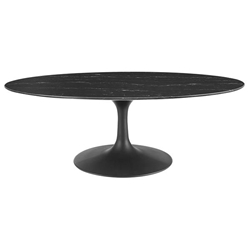 Lippa 48" Oval Artificial Marble Coffee Table - Black Black 