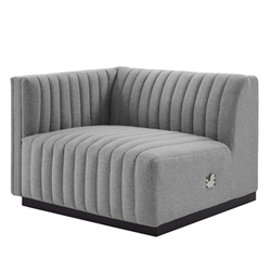 Conjure Channel Tufted Upholstered Fabric Left-Arm Chair - Black Light Gray 