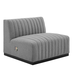 Conjure Channel Tufted Upholstered Fabric Armless Chair - Black Light Gray 