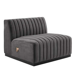Conjure Channel Tufted Performance Velvet Armless Chair - Black Gray 