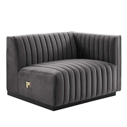 Conjure Channel Tufted Performance Velvet Right-Arm Chair - Black Gray 