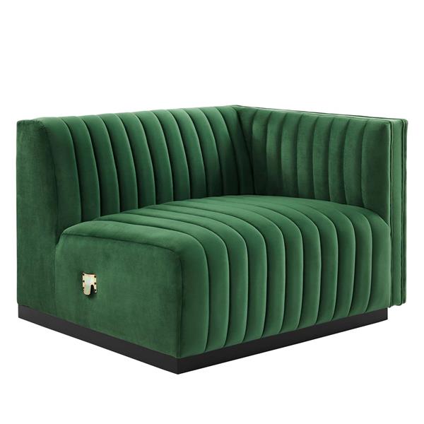 Conjure Channel Tufted Performance Velvet Right-Arm Chair - Black Emerald 