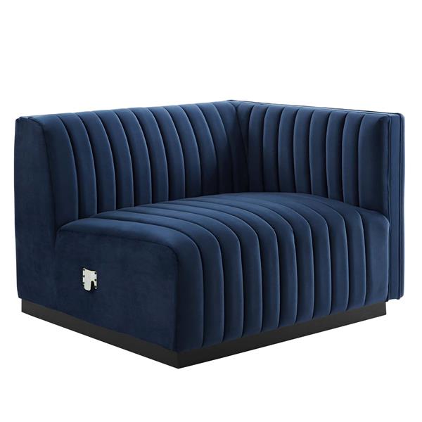 Conjure Channel Tufted Performance Velvet Right-Arm Chair - Black Midnight Blue 