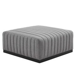 Conjure Channel Tufted Upholstered Fabric Ottoman - Black Light Gray 