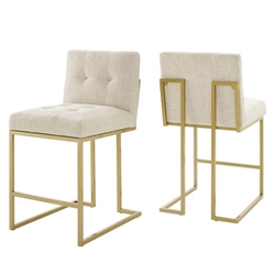 Privy Counter Stool Upholstered Fabric Set of 2 - Gold Beige 
