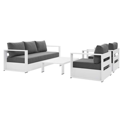 Tahoe Outdoor Patio Powder-Coated Aluminum 4-Piece Set - White Charcoal 