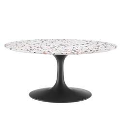 Lippa 36" Round Terrazzo Coffee Table - Black White 
