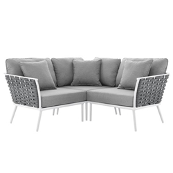 Stance Outdoor Patio Aluminum Small Sectional Sofa - White Gray 