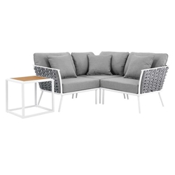 Stance 4 Piece Outdoor Patio Aluminum Sectional Sofa Set - White Gray 