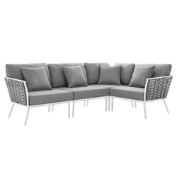 Stance Outdoor Patio Aluminum Large Sectional Sofa - White Gray 