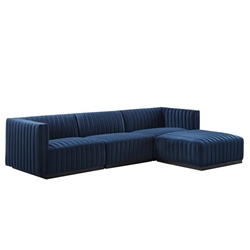 Conjure Channel Tufted Performance Velvet 4-Piece Sectional - Black Midnight Blue 