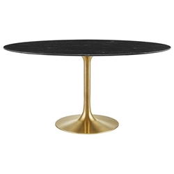 Lippa 60" Oval Artificial Marble Dining Table - Gold Black 
