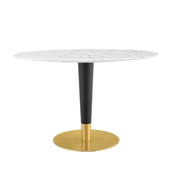 Zinque 48" Oval Artificial Marble Dining Table - Gold White 