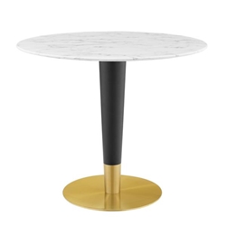 Zinque 36" Artificial Marble Dining Table - Gold White 