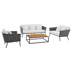 Stance 4 Piece Outdoor Patio Aluminum Sectional Sofa Set - Gray White - Style B 