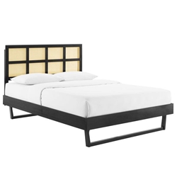 Sidney Cane and Wood King Platform Bed With Angular Legs - Black 