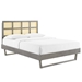 Sidney Cane and Wood Queen Platform Bed With Angular Legs - Gray - MOD11623