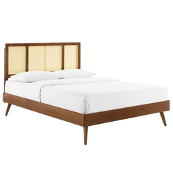 Kelsea Cane and Wood Full Platform Bed With Splayed Legs - Walnut 