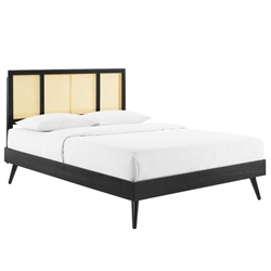 Kelsea Cane and Wood Full Platform Bed With Splayed Legs - Black 