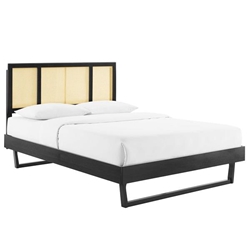 Kelsea Cane and Wood Full Platform Bed With Angular Legs - Black 