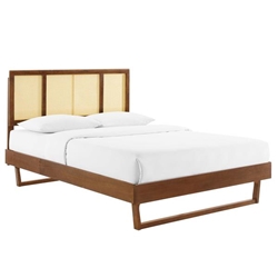 Kelsea Cane and Wood Full Platform Bed With Angular Legs - Walnut 