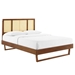 Kelsea Cane and Wood Full Platform Bed With Angular Legs - Walnut - MOD11716