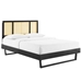 Kelsea Cane and Wood King Platform Bed With Angular Legs - Black - MOD11718