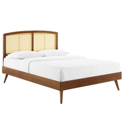 Sierra Cane and Wood King Platform Bed With Splayed Legs - Walnut 